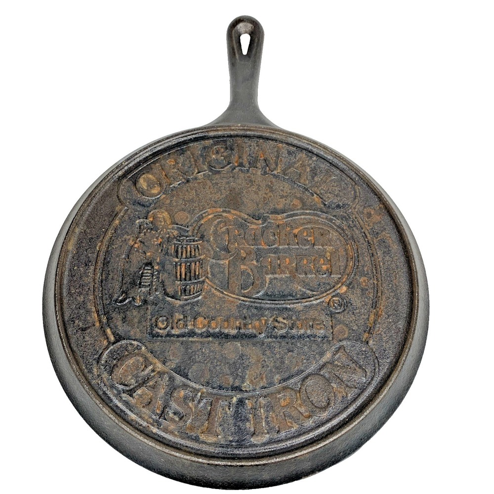Vintage  Cracker Barrel Cast Iron Old Logo  10.5" Griddle Skillet Pancake Pan